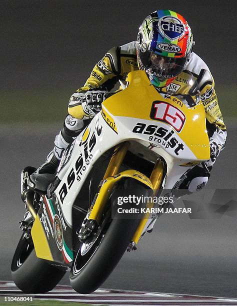 Moto2 rider Alex de Angelis, of JIR team,from attends the free practice session at the Losail International Circuit in the Qatari capital Doha on...