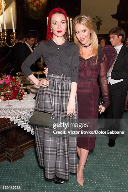 Uliana Sergienko and Kseniya Sobchak attend the Dolce&Gabbana and Martini dinner at the Italian Ambassador's residence on March 17, 2011 in Moscow,...