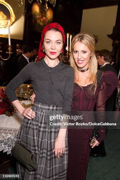 Uliana Sergienko and Kseniya Sobchak attend the Dolce&Gabbana and Martini dinner at the Italian Ambassador's residence on March 17, 2011 in Moscow,...