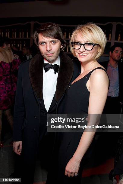 Nikolai Uskov and Evelina Khromchenko attend the Dolce&Gabbana and Martini Dance Art Garage party on March 17, 2011 in Moscow, Russia.