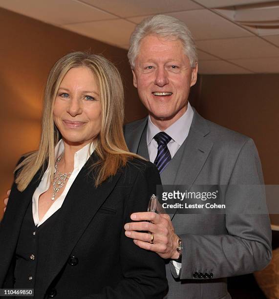 Actress/singer Barbra Streisand and President Bill Clinton pose backstage at the 2011 Public Counsel's Annual Event Honoring President Bill Clinton...