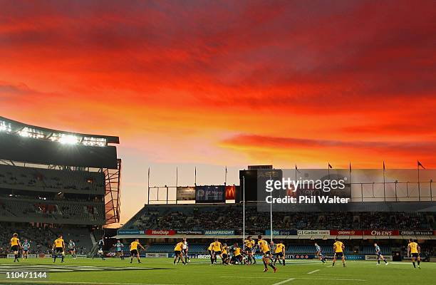 General view as the sun sets during the round five Super Rugby match between the Blues and the Hurricanes at Eden Park on March 19, 2011 in Auckland,...