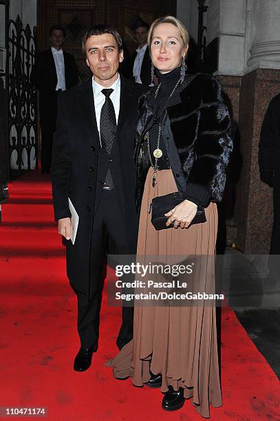 Vladimir Tsyganov and Oxana Bondarenko attend the Dolce&Gabbana and Martini dinner at the Italian Ambassador's residence on March 17, 2011 in Moscow,...