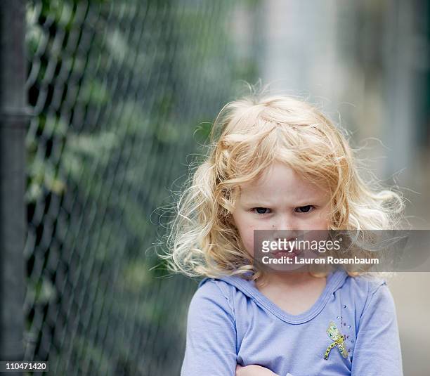angry little girl - rabbia emozione negativa foto e immagini stock