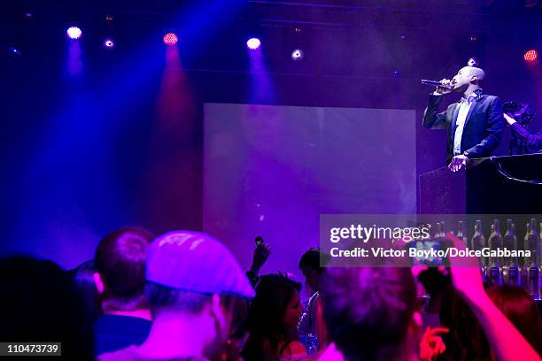 Pharrell Williams perform at the Dolce&Gabbana and Martini Dance Art Garage party on March 17, 2011 in Moscow, Russia.