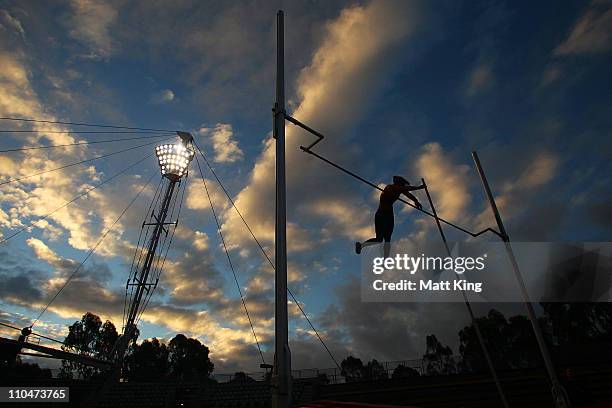Chelsea Johnson of USA competes in the Women's Pole Vault during the Sydney Track Classic at the Sydney Olympic Park Athletic Centre on March 19,...