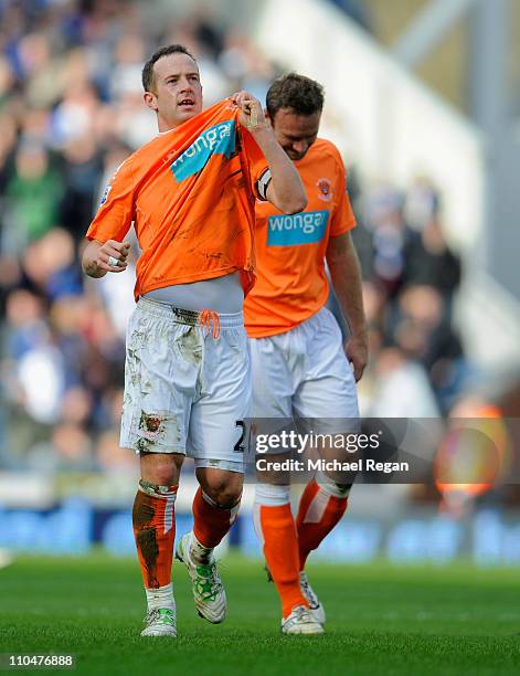 Charlie Adam of Blackpool celebrates after scoring to make it 1-0 during the Barclays Premier League match between Blackburn Rovers and Blackpool at...