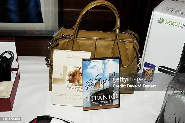Of Titanic signed by Kate Winslet and Leonardo DiCaprio on auction at the Cardboard Citizens Gala Fundraising Dinner hosted by Kate Winslet at Christ...