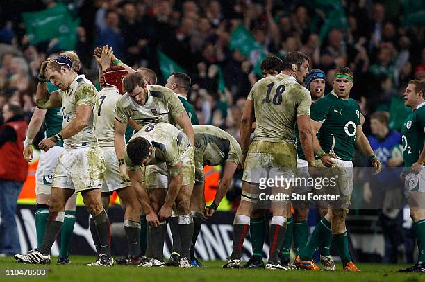 England players James Haskell and Nick Easter look on dejectedly on the final whistle after the RBS 6 Nations match between Ireland and England at...