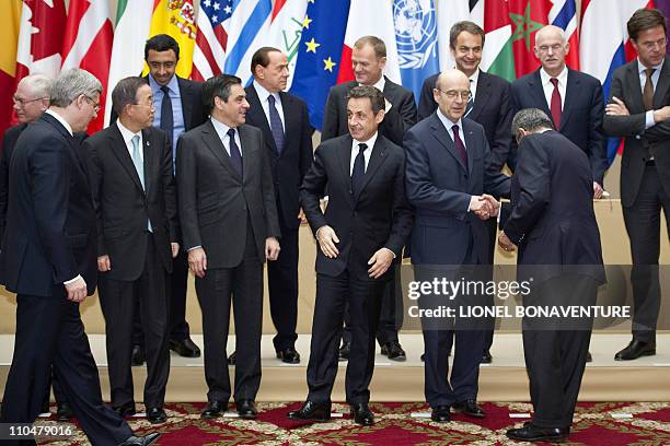 European and Arab leaders gather before a family photo on March 19, 2011 at the Elysee Palace in Paris after a Libya crisis summit. An ultimatum sent...