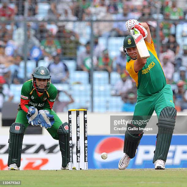 Jacques Kallis of South Africa bats during the ICC Cricket World Cup group B match between South Africa and Bangladesh at the SBNCS in Mirpur on...