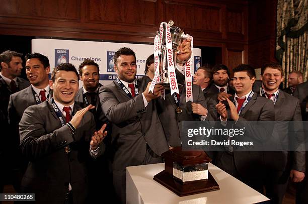 England captain Nick Easter lifts the RBS 6 Nations trophy following the RBS 6 Nations Championship match between Ireland and England at the Aviva...