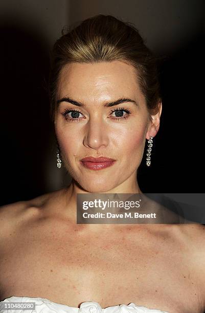 Charity ambassador and host Kate Winslet arrives at the Cardboard Citizens Gala Fundraising Dinner wearing a dress by French couture house Max Chaoul...