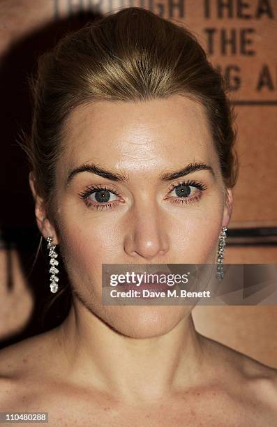 Charity ambassador and host Kate Winslet arrives at the Cardboard Citizens Gala Fundraising Dinner wearing a dress by French couture house Max Chaoul...