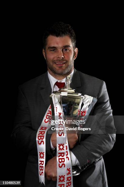 England captain Nick Easter poses with the RBS 6 Nations trophy following the RBS 6 Nations Championship match between Ireland and England at the...