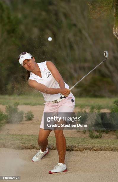 Sophie Gustafson of Sweden hits out of a bunker on the 15th hole during the second round of the RR Donnelley LPGA Founders Cup at Wildfire Golf Club...