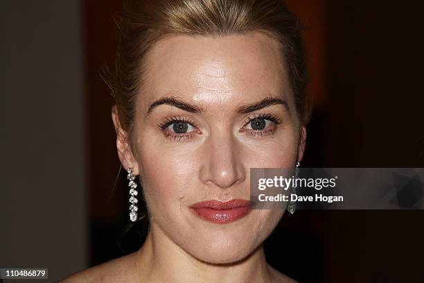 Charity ambassador and host Kate Winslet arrives at the Cardboard Citizens Gala Fundraising Dinner wearing a dress by french couture house Max Chaoul...