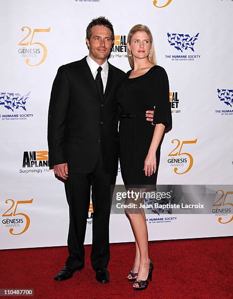 Michael Vartan and Lauren Skaar arrive at the 25th Anniversary Genesis Awards hosted by the Humane Society of the United States held at the Hyatt...