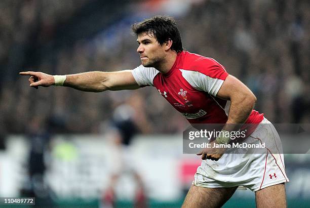 Mike Phillips of Wales gives instructions during the RBS 6 Nations Championship match between France and Wales at Stade de France on March 19, 2011...