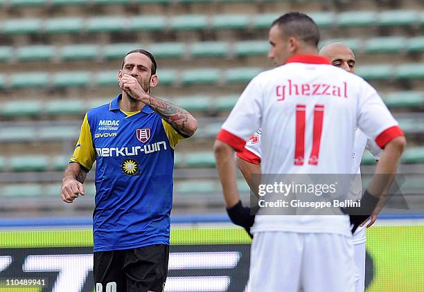 Davide Moscardelli of Chievo Verona celebrates after scoring his team's second goal during the Serie A match between AS Bari and AC Chievo Verona at...