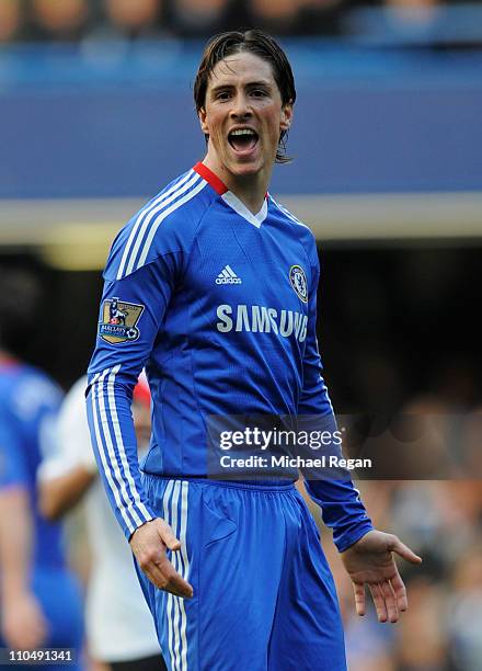 Fernando Torres of Chelsea reacts during the Barclays Premier League match between Chelsea and Manchester City at Stamford Bridge on March 20, 2011...