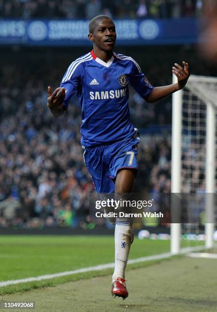 Ramires of Chelsea celebrates scoring his team's second goal during the Barclays Premier League match between Chelsea and Manchester City at Stamford...