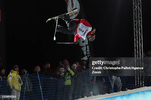 Sarah Burke of Canada takes 1st place during the FIS Freestyle World Cup Men's and Women's Halfpipe on March 20, 2011 in La Plagne, France.