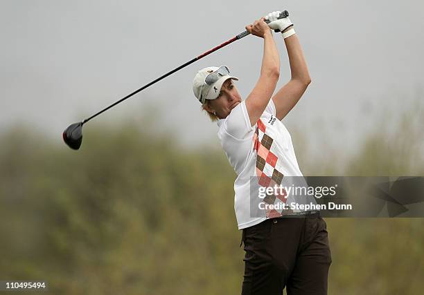 Karrie Webb hits her tee shot ont the 18th hole during the final round of the RR Donnelley LPGA Founders Cup at Wildfire Golf Club on March 20, 2011...