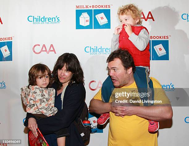 Actor Jack Black , son Samuel Black and wife Tanya Haden holding son Thomas Black attend the 2nd Annual Milk + Bookies Story Time Celebration at the...