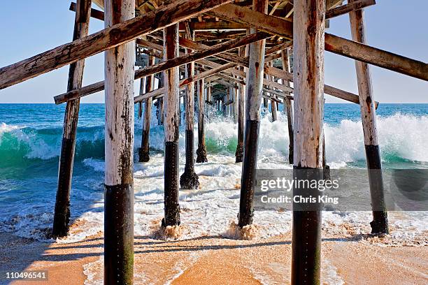 underneath balboa pier, newport beach, c - newport beach california stockfoto's en -beelden