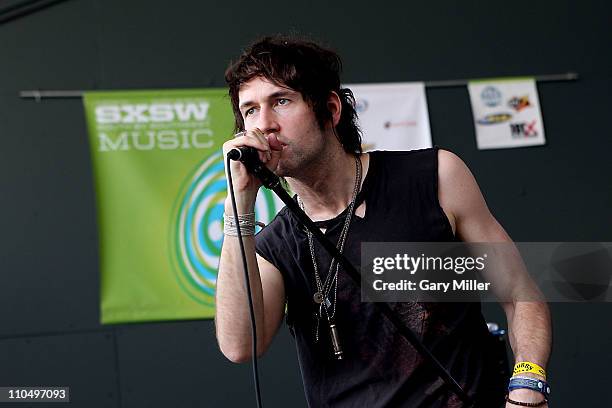 Musician Sam Endicott of The Bravery performs at the Rachael Ray Feedback Party at Stubbs during the South By Southwest Music Festival on March 19,...