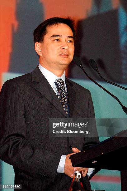 Abhisit Vejjajiva, Thailand's prime minister, speaks during the 5th Annual Euromoney Thailand Investment Forum in Bangkok, Thailand, on Monday, March...