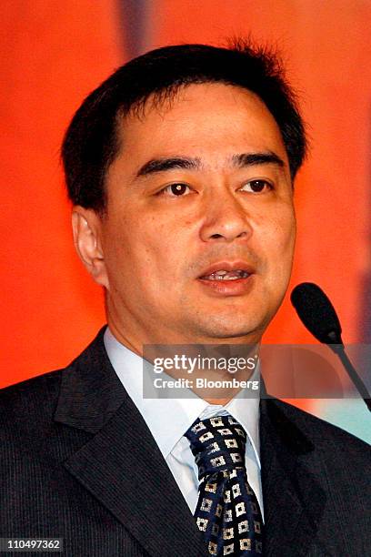 Abhisit Vejjajiva, Thailand's prime minister, speaks during the 5th Annual Euromoney Thailand Investment Forum in Bangkok, Thailand, on Monday, March...