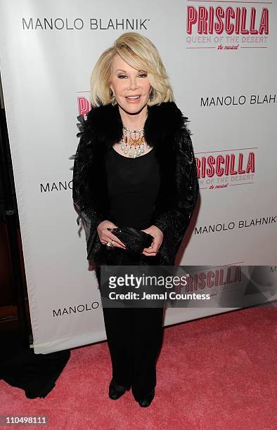 Media personality Joan Rivers attends the Broadway opening night of "Priscilla Queen of the Desert The Musical" at the Palace Theatre on March 20,...