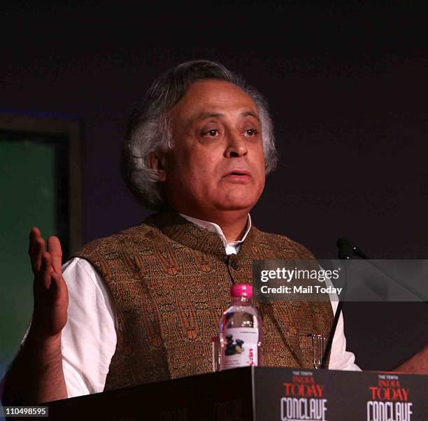 Environment and Forests Minister Jairam Ramesh speaking during the 10th India Today Conclave being held in the capital on March 18-19, 2011 at Taj...