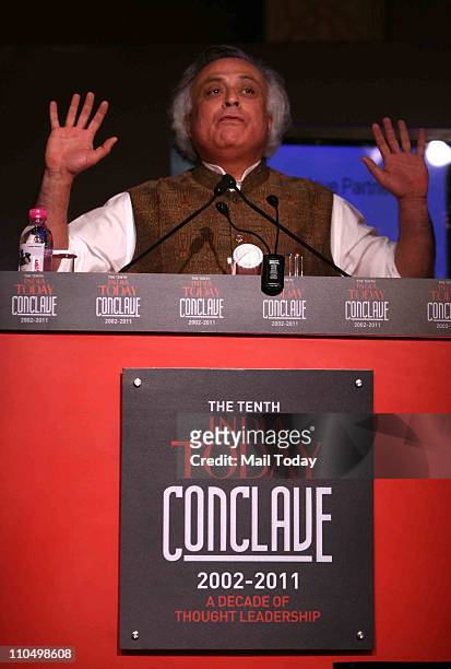 Environment and Forests Minister Jairam Ramesh speaking during the 10th India Today Conclave being held in the capital on March 18-19, 2011 at Taj...