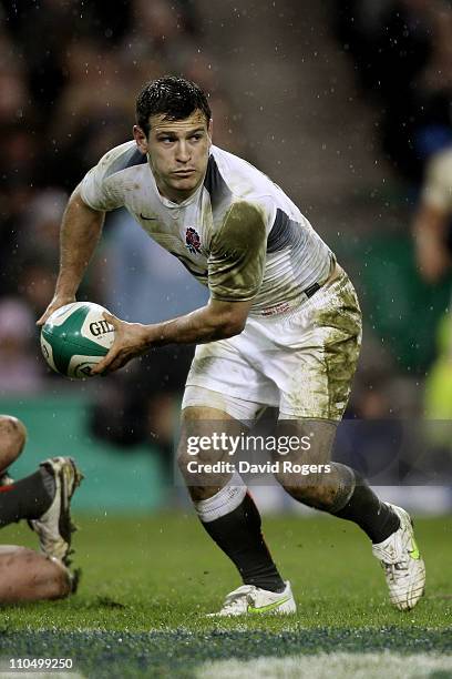 Scrumhalf Danny Care of England looks to pass the ball during the RBS 6 Nations Championship match between Ireland and England at the Aviva Stadium...