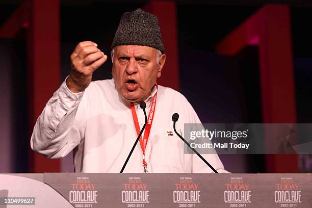 Union Minister and former Chief Minister of Jammu and Kashmir Dr Farooq Abdullah speaking during 10th India Today Conclave being held in the capital...