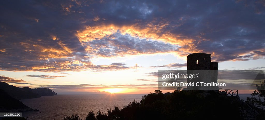 Sunset behind the Torre de Ses Animes, Mallorca