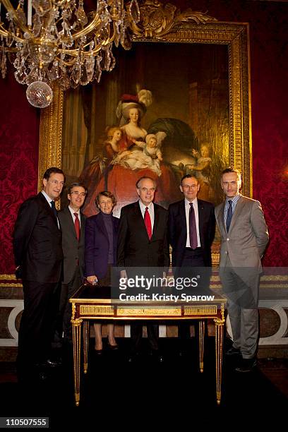 Nicolas Bazire, Jerome Contamine, Beatrix Saule, Frederic Mitterrand, Jean-Jacques Aillagon and Denis Berthomier instate the desk of Marie-Antoinette...