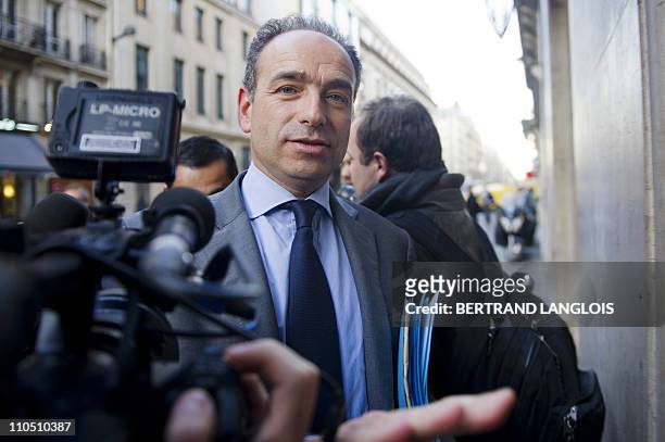 Le secrétaire général de l'UMP Jean-François Copé arrive pour une conférence de presse au lendemain du premier tour des élections cantonales, le 21...