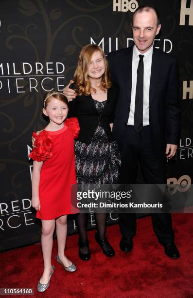 Actors Quinn McColgan, Morgan Turner and Brían F. O'Byrne attend the "Mildred Pierce" premiere at the Ziegfeld Theatre on March 21, 2011 in New York...