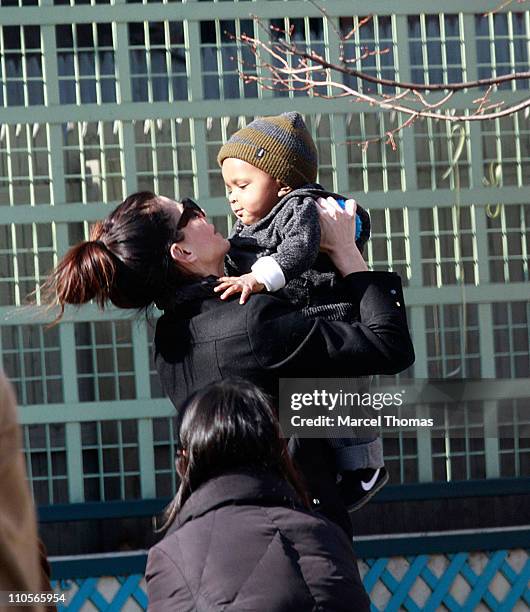 Actress Sandra Bullock and son Louis Bullock are seen on the streets of Manhattan on March 20, 2011 in New York City.