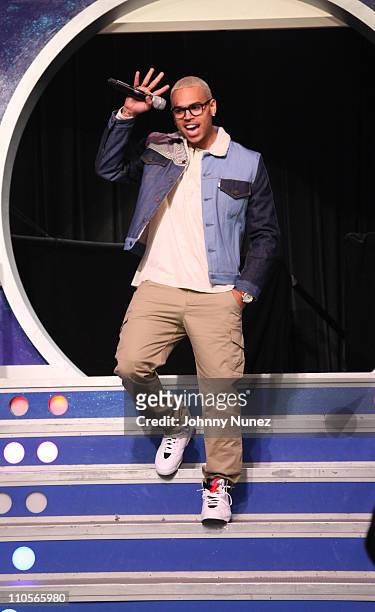 Chris Brown visits BET's "106 & Park" on March 21, 2011 in New York City.