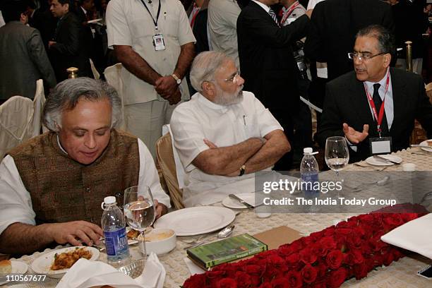 Jairam Ramesh, Minister of State , Environment and Forests, Narendra Modi, Chief Minister, Gujarat, and Aroon Purie, Chairman and Editor in Chief,...