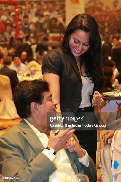 Bollywood actor Sonakshi Sinha with her father Shatrughan Sinha at lunch on Day 2 of the India Today Conclave 2011.