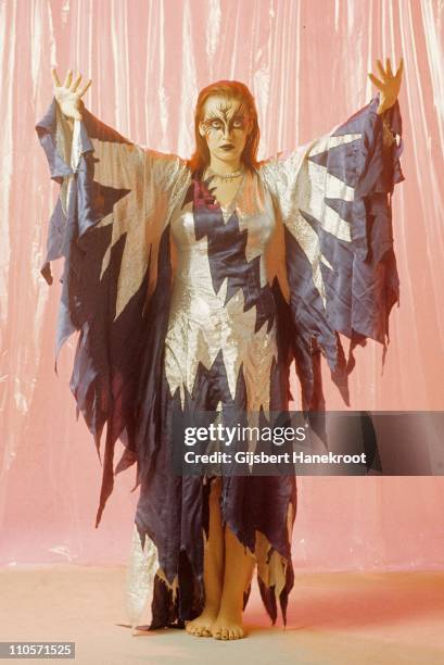 Stacia the exotic dancer with Hawkwind posed in Amstedam, Netherlands in 1972