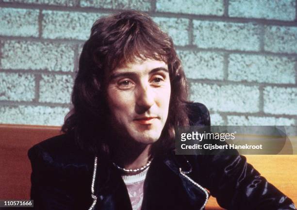 25th MARCH: Denny Laine from Wings posed backstage at Ahoy in Rotterdam, Netherlands on 25th March 1976.