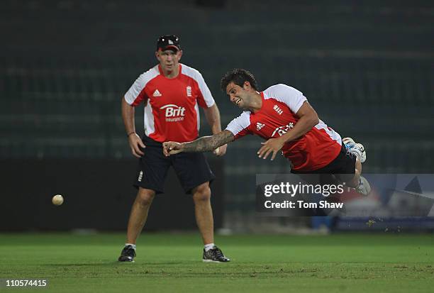 Jade Dernbach of England practices his catching during the England nets session at the R Premadasa Stadium on March 22, 2011 in Colombo, Sri Lanka.