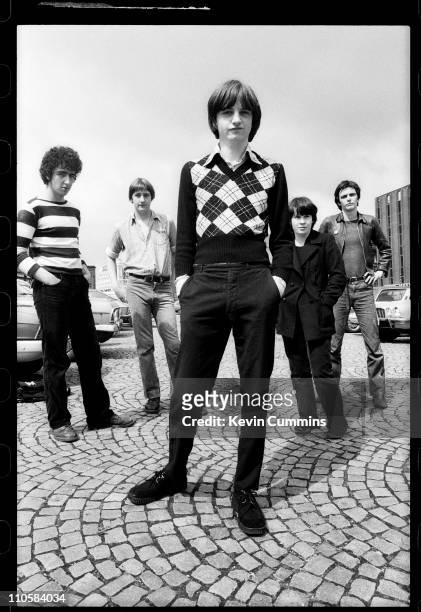 English rock group The Fall, Manchester, 1978. Left to right: drummer Karl Burns, bassist Marc Riley, singer and lyricist Mark E. Smith, keyboardist...